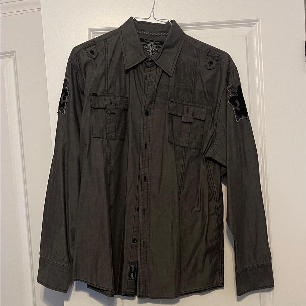Roar Men's Charcoal Button-Up Shirt Jacket